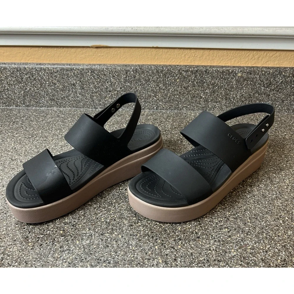 Crocs LiteRide Platform Sandal Women 10 Black Comfort Casual Sling Back Open Toe
